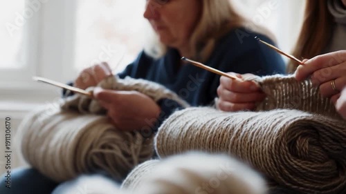 Knitting Circle: Women's Hands Skillfully Crafting Warmth