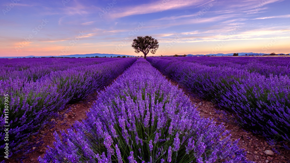 Fototapeta premium lavender field at sunset