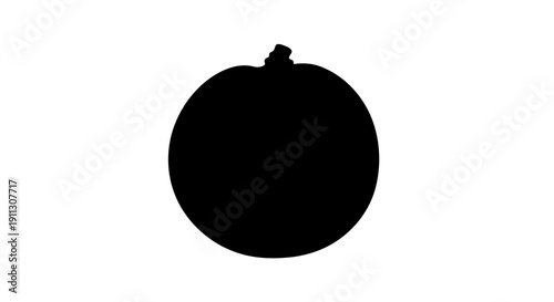 A simple black silhouette of a tomato against a white background.