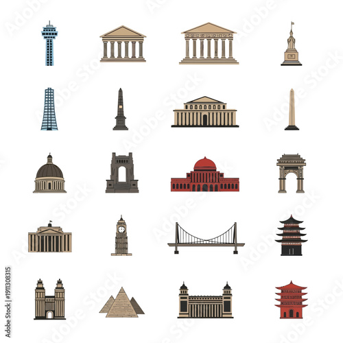 Collection of iconic landmarks and monuments from around the world