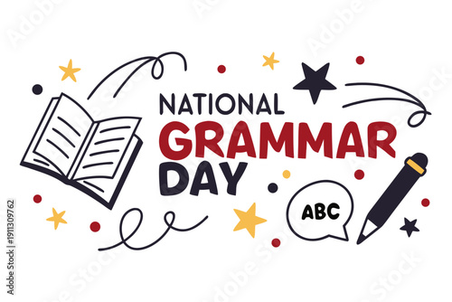 Grammar and Language Education Vector Illustration, National Grammar Day Concept
