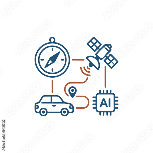 Autonomous Car AI Navigation Self Driving Smart Vehicle GPS Satellite