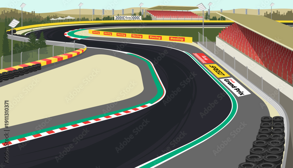 Fototapeta premium Racing circuit track vector illustration with curves