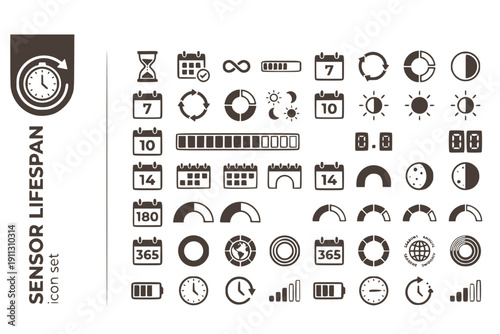 Sensor Lifespan 7-Day 10-Day 14-Day 180-Day 365-Day Sensor-Duration CGM-Lifespan Vector Icon Set - Sensor Duration