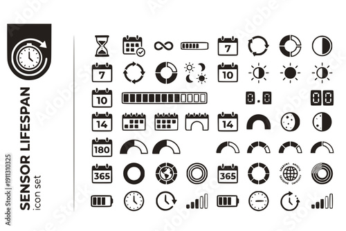 Sensor Lifespan 7-Day 10-Day 14-Day 180-Day 365-Day Sensor-Duration CGM-Lifespan Vector Icon Set - Sensor Duration