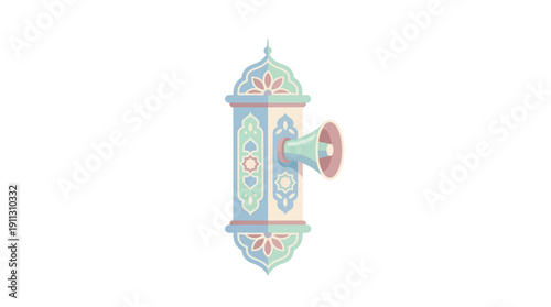 Ornate Islamic lantern with floral patterns and calligraphy.