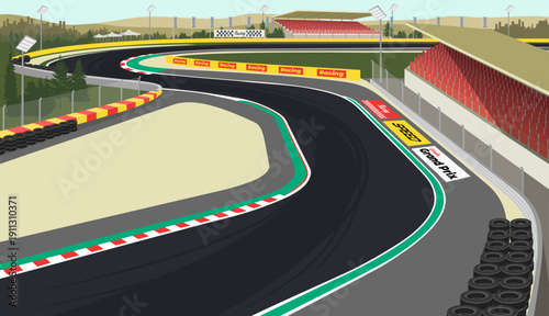 Racing circuit track vector illustration with curves