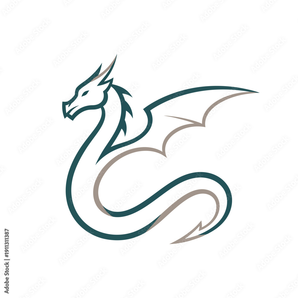 Fototapeta premium A stylized illustration of a dragon with wings spread, depicted in a minimalist design