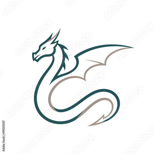 A stylized illustration of a dragon with wings spread, depicted in a minimalist design
