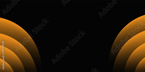 This image features a rectangular digital graphic with a black background. It displays four overlapping semi-circles in a warm orange gradient, creating a layered, tunnel-like effect. The design is mi