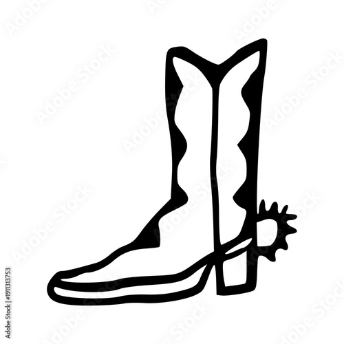 hand-drawn cowboy boot illustration with spur in rustic style