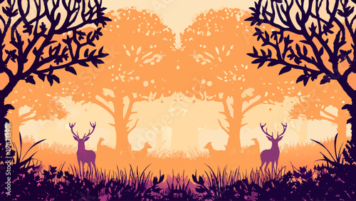 Majestic deer in serene forest landscape at sunset