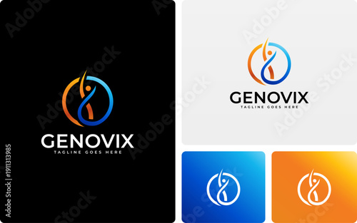 Human DNA Helix Formed by People Figures – Genetic Research and Medical Community Logo