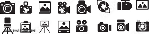 Foto Camera Icon Vector Set – Photo Illustration Sign, Studio Symbol, Focus Mark Logo