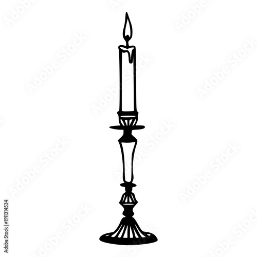 vintage candelabra with burning candles sketch for interior design