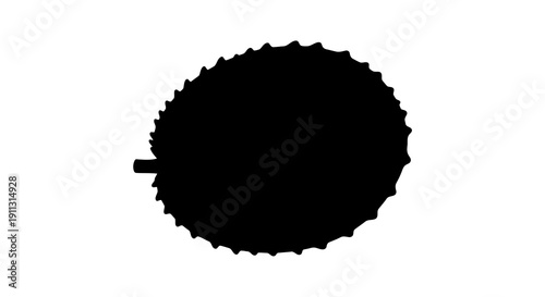 A black silhouette of a circular object with a small protrusion on a white background.