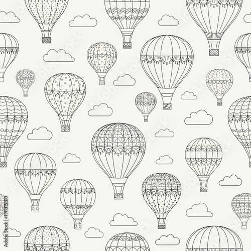 Hot Air Balloons Seamless Pattern - Vintage Sketch Design