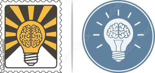 A diverse collection of over 30 vector icons merging lightbulbs and brains to symbolize creative innovation. Styles include minimal line art, vibrant flat designs, and shattered effects.