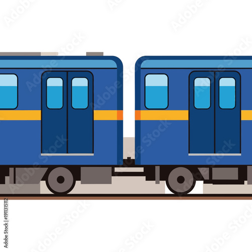 Modern Blue Train Cars on White Background