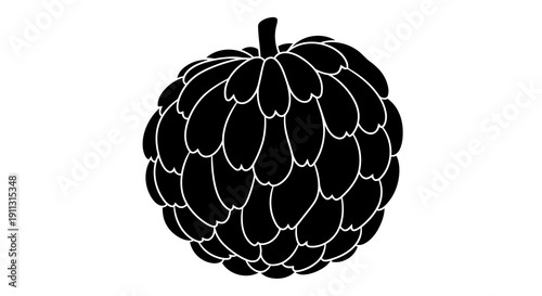 A simple black and white illustration of a custard apple fruit.