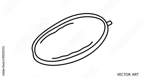 A simple line drawing of an oval shaped object with a small handle.