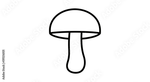 Simple line drawing of a mushroom with a rounded cap and long stem.