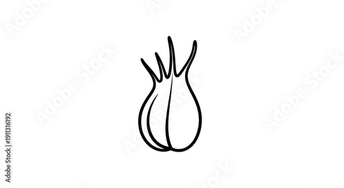 A simple black and white drawing of a garlic bulb on a white background.