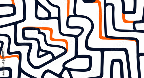 Navigating through a complex maze with highlighted pathways from an aerial viewpoint