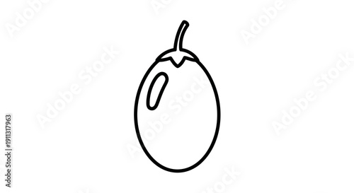 Simple line drawing of a fruit with a stem and oval shape.