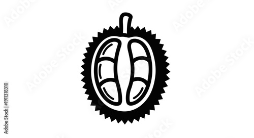 A simple black and white illustration of a seed or nut with a spiky outer layer.