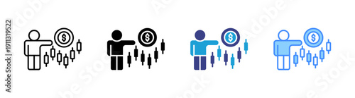 Stockbroker icon set multiple style collection