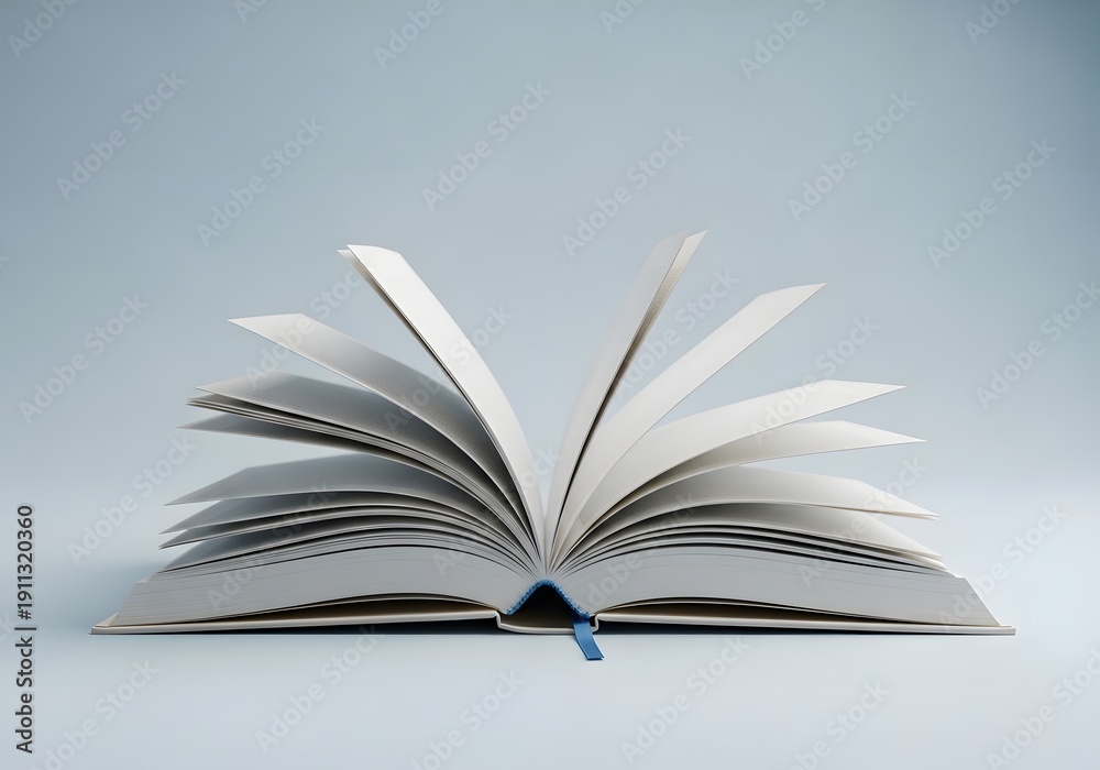 Fototapeta premium Open book with blank pages on blue background