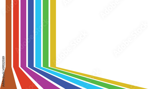 Colorful vertical lines bending into horizontal L‑shapes, rainbow gradient abstract geometric design on white background