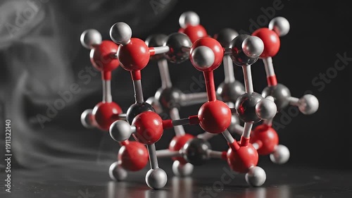 Dynamic video closeup of smoky molecular model in motion.