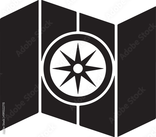 Map and Compass Silhouette – Navigation Vector Black on White