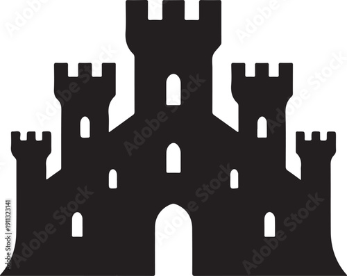 Castle Silhouette – Fortress Vector Black on White