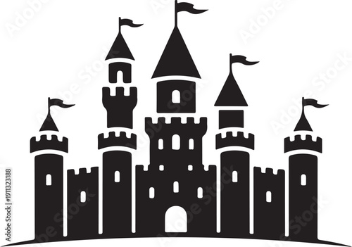 Castle Silhouette – Fortress Vector Black on White