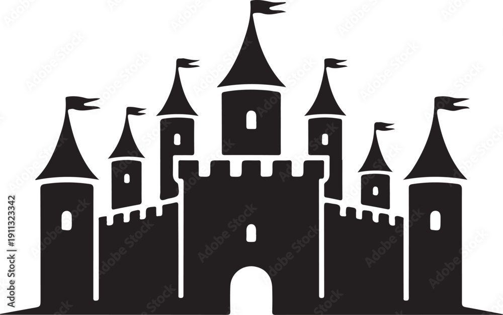 Obraz premium Castle Silhouette – Fortress Vector Black on White