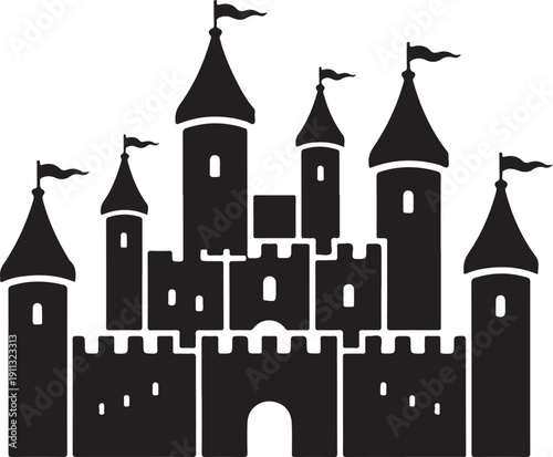 Castle Silhouette – Fortress Vector Black on White