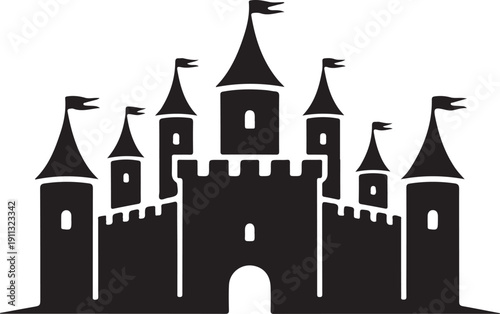 Castle Silhouette – Fortress Vector Black on White