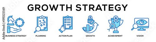Growth Strategy web banner icon vector illustration concept for business with icon of Business Strategy, Planning, Action Plan, Growth, Achievement,.