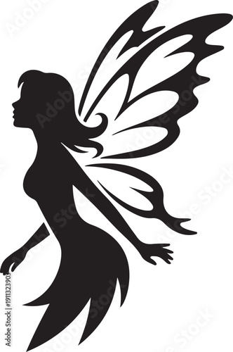 Fairy Silhouette – Winged Fairy Vector Black on White