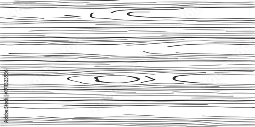 Seamless Black and White Wood Grain Texture Abstract Hand-Drawn Tree Bark Lines and Natural Wooden Surface Patterns Background for Wallpaper, Textile, Packaging, Graphic Design.