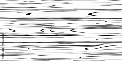 Seamless Black and White Wood Grain Texture Abstract Hand-Drawn Tree Bark Lines and Natural Wooden Surface Patterns Background for Wallpaper, Textile, Packaging, Graphic Design.