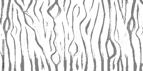 Seamless Black and White Wood Grain Texture Abstract Hand-Drawn Tree Bark Lines and Natural Wooden Surface Patterns Background for Wallpaper, Textile, Packaging, Graphic Design.