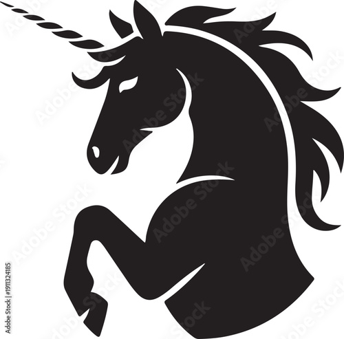 “Unicorn Silhouette – Mythical Horse Vector Black on White