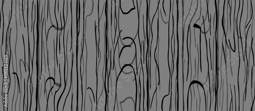 Seamless Black and White Wood Grain Texture Abstract Hand-Drawn Tree Bark Lines and Natural Wooden Surface Patterns Background for Wallpaper, Textile, Packaging, Graphic Design.