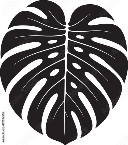 Tropical Leaf Silhouette – Palm / Monstera Vector Black on White