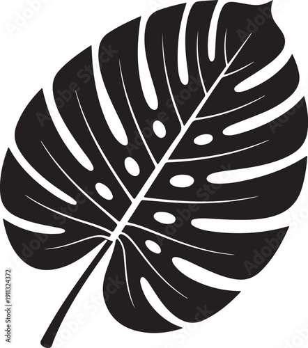 Tropical Leaf Silhouette – Palm / Monstera Vector Black on White