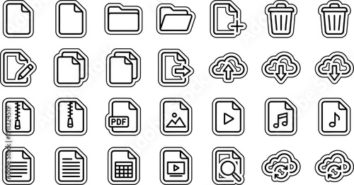 Collection of Simple Line Icons Representing Digital Files.